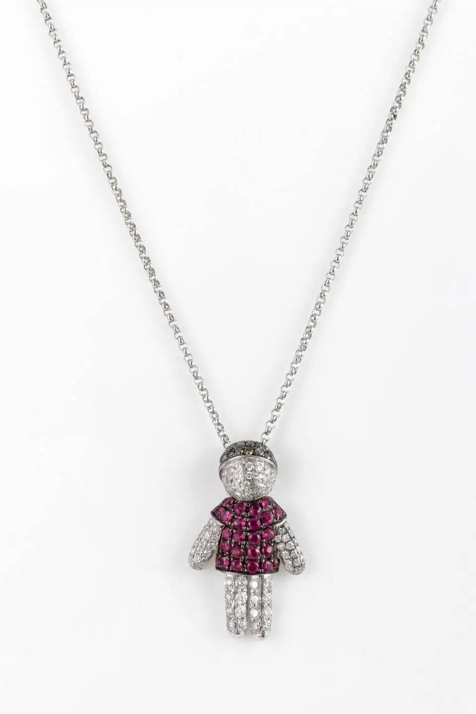 Colar Menino com Diamantes e Rubi em Ouro Branco 18k