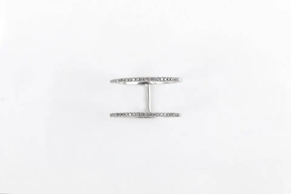 Anel Dois Aros com Diamantes em Ouro Branco 18k