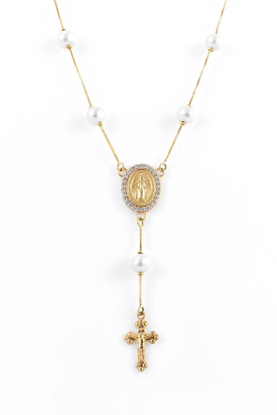 Colar Pérola Meio Terço com Diamantes em Ouro Amarelo 18k