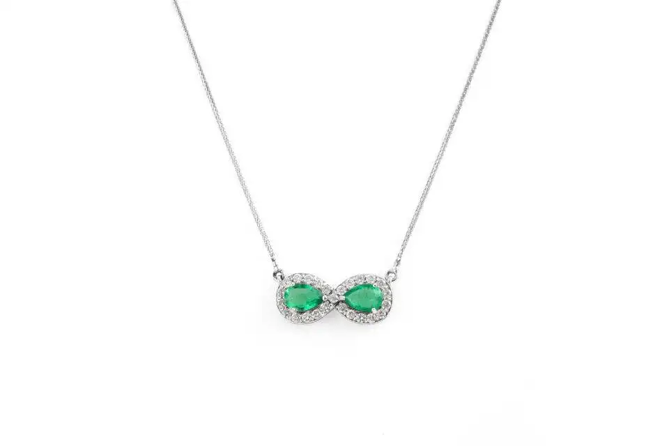 Colar Esmeralda Infinito em Ouro Branco 18k
